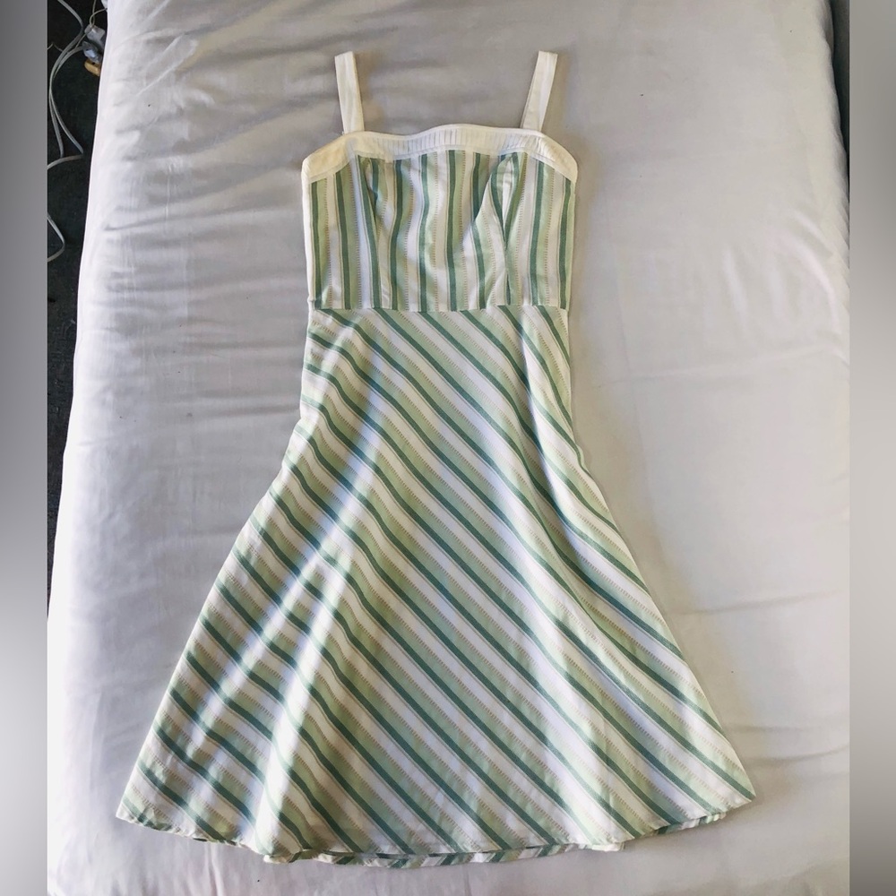 Y2K LOFT Green and White Striped A-Line Mini Dress